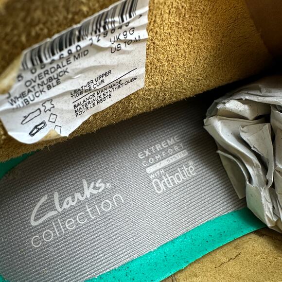 CLARKS Men's 10 Overdale Mid Wheat Nubuck Soft Leather Rubber Sole - Picture 5 of 6